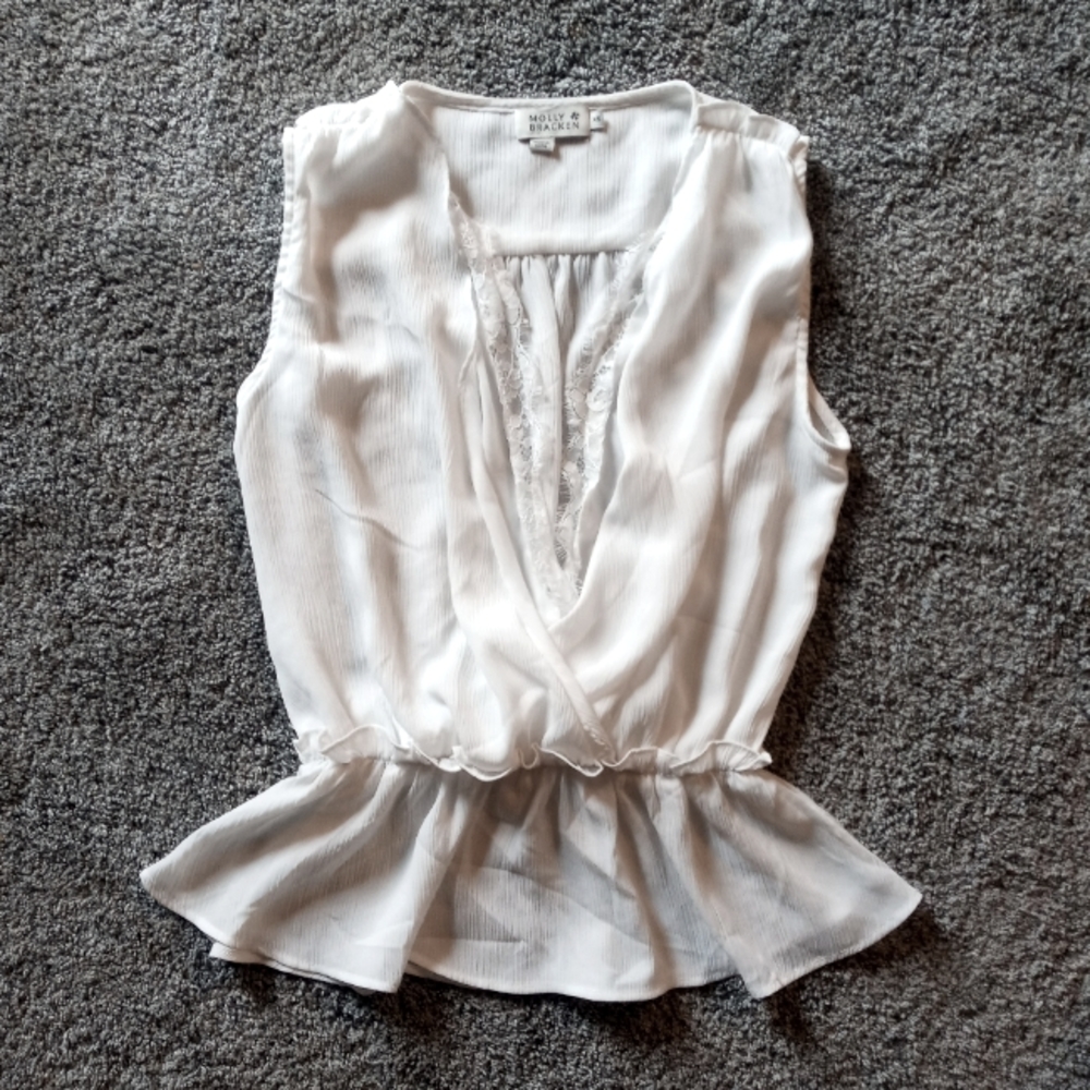 Molly Bracken- White Peplum Tank with lace detail